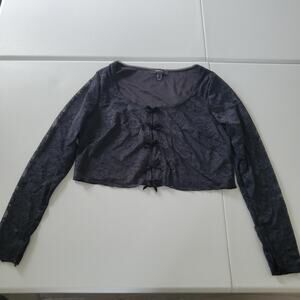 Y2K Whimsigoth Goth Shirt Womens 1X Lace Bow Front Long Sleeve Cropped Cardigan